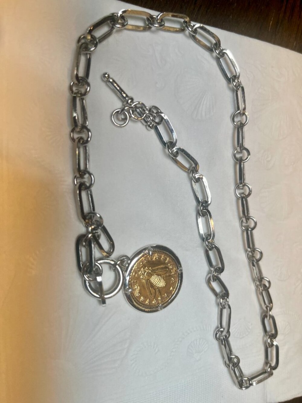 Ross-Simons Italian Bee Lira Coin Necklace Sterling Silver 20" - Picture 7 of 12